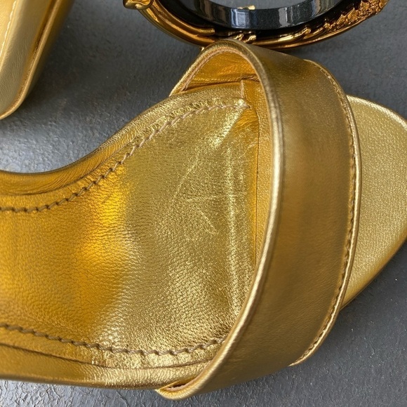 Dolce & GABBANA Keira Baroque DG Metallic Gold Heel Sandal Size 6 / 36 - Picture 8 of 16